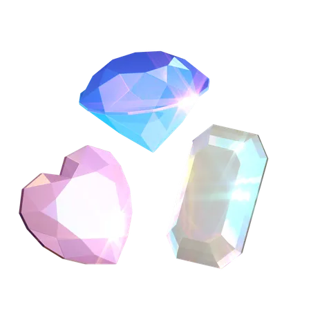 Gemstones With Holographic Color Illustration In 3 D Design 3D Icon