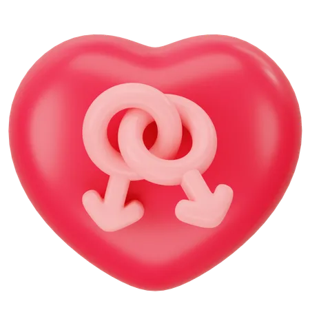 Red Heart With Male And Male 3 D Icon Rendering 3D Icon