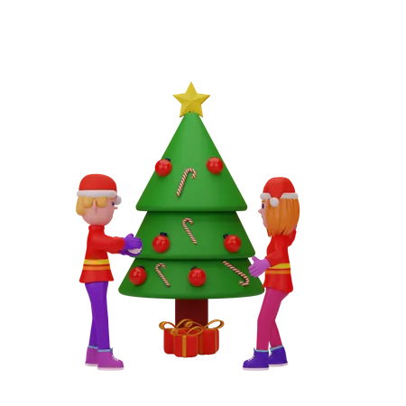 Gens célébrant Noël  3D Illustration