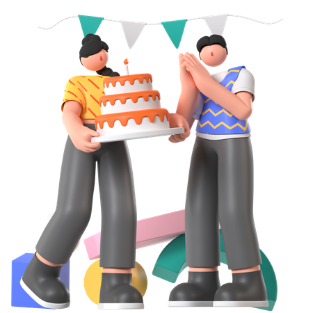 Les gens font une fête d'anniversaire  3D Illustration