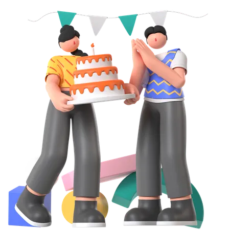 Les gens font une fête d'anniversaire  3D Illustration