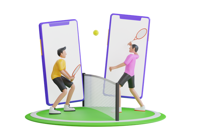 Gente jugando al juego de pelota de tenis en línea  3D Illustration