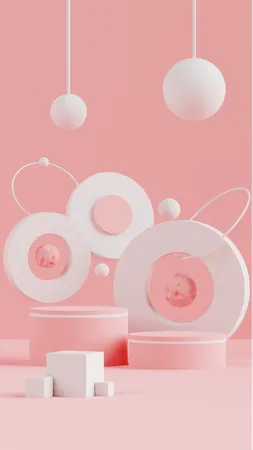 Geometric Podium Pink Background  3D Icon