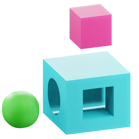 3 D Render Geometry Puzzle Make Circle And Square Shape 3D Icon