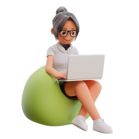 Geschäftsfrau, die am Laptop arbeitet  3D Illustration