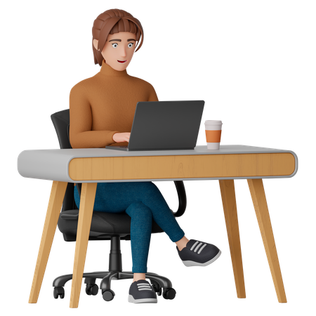 Geschäftsfrau, die am Laptop arbeitet  3D Illustration