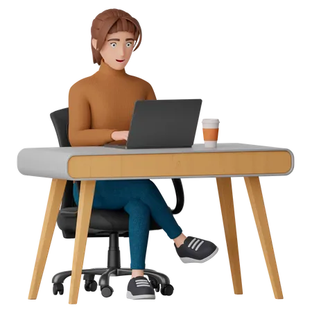 Geschäftsfrau, die am Laptop arbeitet  3D Illustration