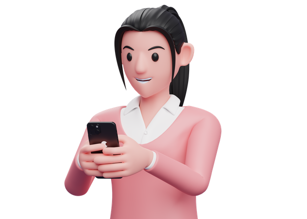 Geschäftsfrau chattet auf Smartphone  3D Illustration