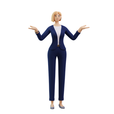 Geschäftsfrau, die etwas sagt  3D Illustration