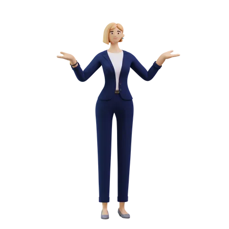 Geschäftsfrau, die etwas sagt  3D Illustration
