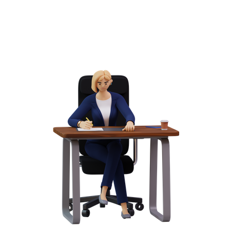 Geschäftsfrau, die im Büro arbeitet  3D Illustration