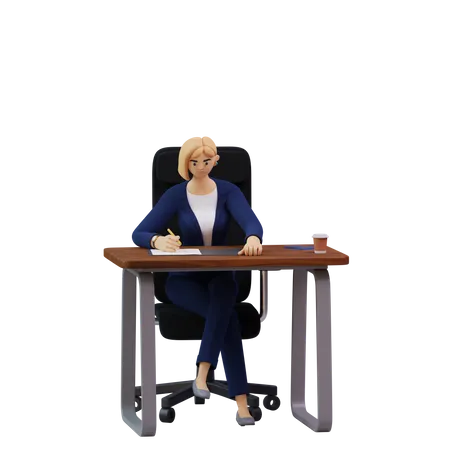 Geschäftsfrau, die im Büro arbeitet  3D Illustration
