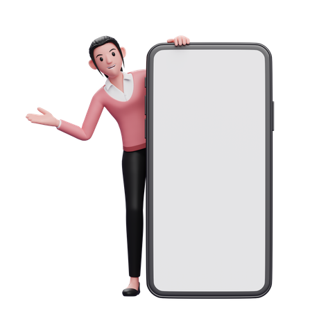 Geschäftsfrau erscheint hinter Telefon  3D Illustration