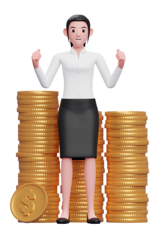 Geschäftsfrau feiert finanziellen Erfolg  3D Illustration