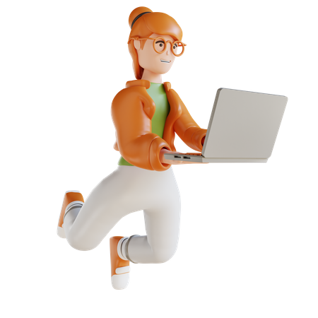 Geschäftsfrau, die mit Laptop fliegt  3D Illustration