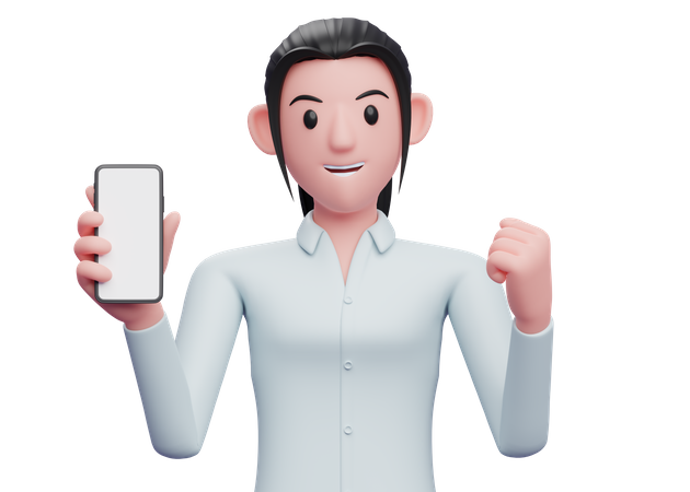 Geschäftsfrau hält ein Mobiltelefon während der Feier  3D Icon
