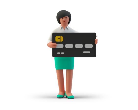 Geschäftsfrau hält Kreditkarte in der Hand  3D Illustration