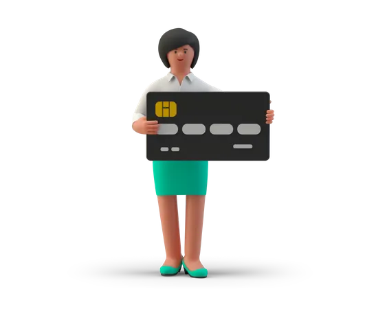 Geschäftsfrau hält Kreditkarte in der Hand  3D Illustration