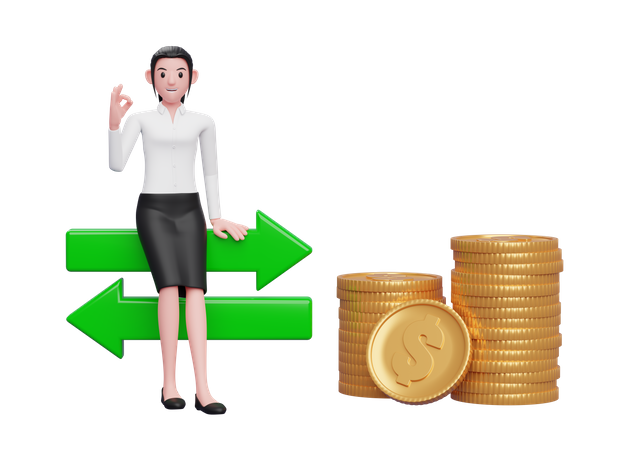 Geschäftsfrau mit positiver Einstellung zum Wechselkurs  3D Illustration