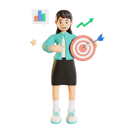Geschäftsfrau mit Ziel  3D Illustration