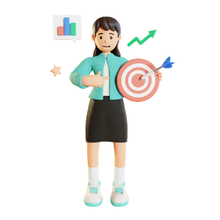 Geschäftsfrau mit Ziel  3D Illustration