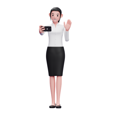 Geschäftsfrau nimmt an Videoanruf teil  3D Illustration