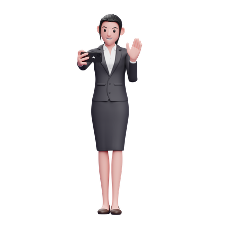 Geschäftsfrau nimmt an Videoanruf teil  3D Illustration