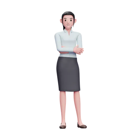 Geschäftsfrau posiert mit verschränkten Armen  3D Illustration