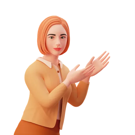 Geschäftsfrau präsentiert in der linken Seite mit beiden Händen  3D Illustration