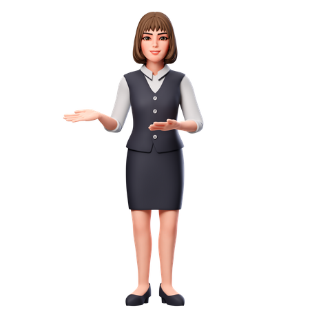 Geschäftsfrau präsentiert ihre Hände mit beiden Händen auf der linken Seite  3D Illustration