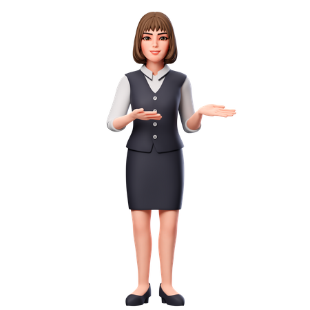 Geschäftsfrau präsentiert ihre Hände mit beiden Händen auf der rechten Seite  3D Illustration