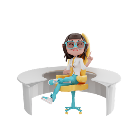 Geschäftsfrau sitzt in einem Bürostuhl und einem runden Tisch  3D Illustration