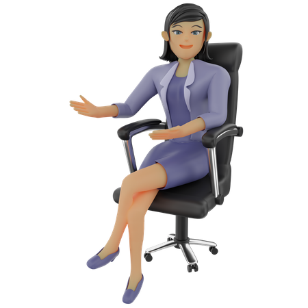 Geschäftsfrau, die mit Willkommenspose sitzt  3D Illustration