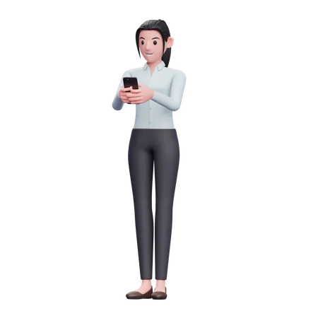 Geschäftsfrau tippt Nachricht auf dem Smartphone  3D Illustration