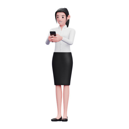 Geschäftsfrau tippt Nachricht auf dem Smartphone  3D Illustration