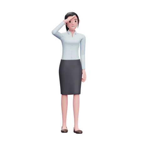 3 D Geschaftsfrau Tragt Rocke Und Lange Hemden Und Schaut In Die Ferne 3 D Darstellung Der Geschaftsfrau Figur 3D Illustration