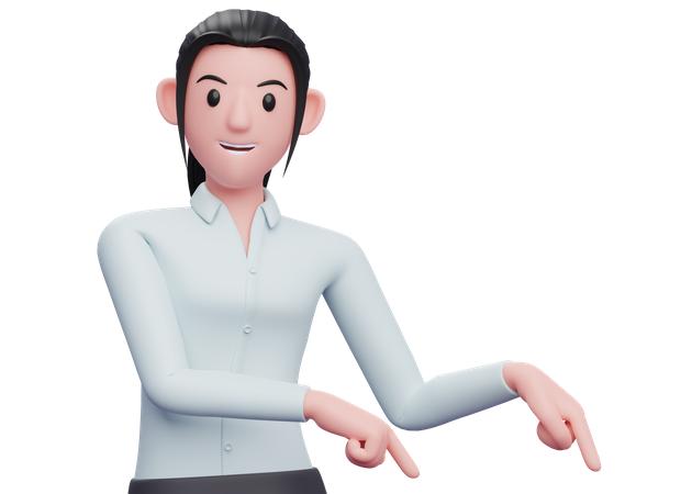 Geschäftsfrau zeigt auf die untere rechte Ecke  3D Icon