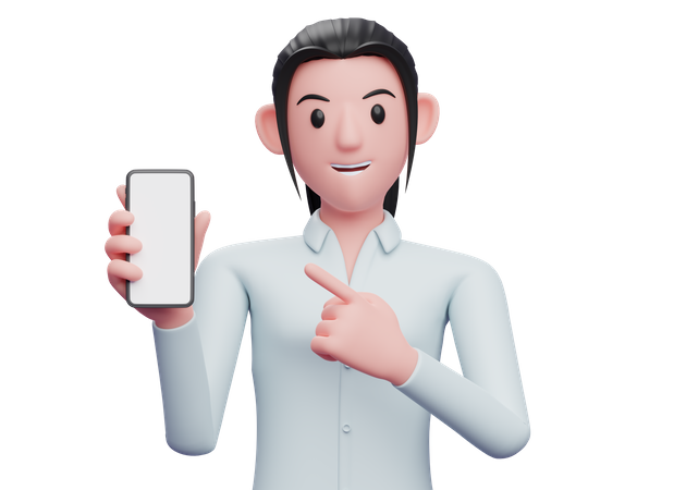 Geschäftsfrau zeigt Handy in der Hand  3D Icon