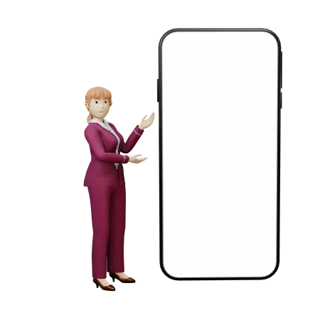 Geschäftsfrau zeigt mobile Leerzeichen  3D Illustration