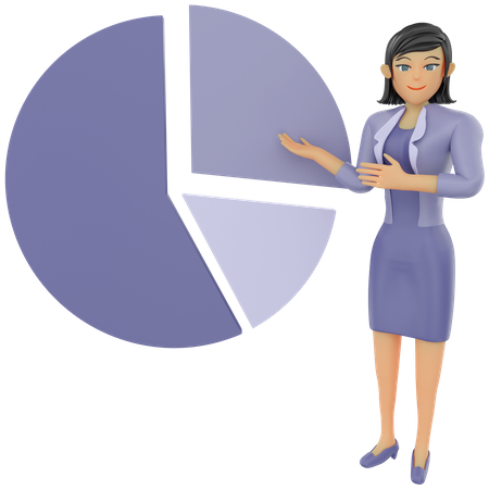 Geschäftsfrau zeigt Kreisdiagramm  3D Illustration