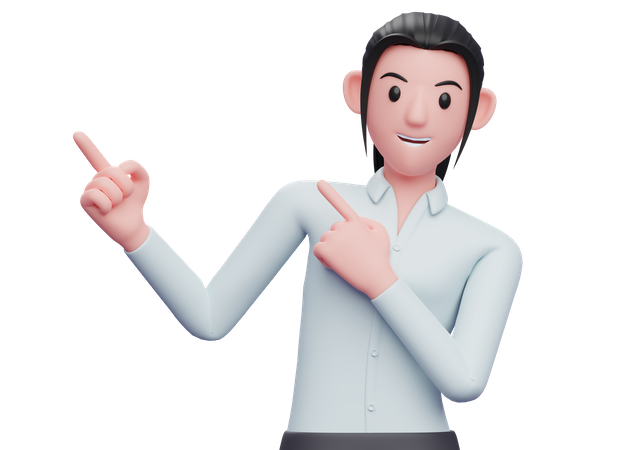 Geschäftsfrau zeigt mit beiden Händen auf die Oberseite  3D Icon