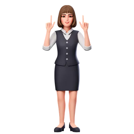 Geschäftsfrau zeigt mit beiden Händen nach oben  3D Illustration