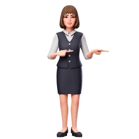 Geschäftsfrau zeigt mit beiden Händen nach rechts  3D Illustration