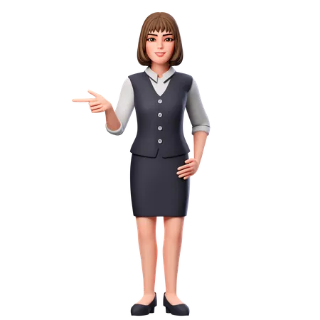 Geschäftsfrau zeigt mit der linken Hand nach links  3D Illustration