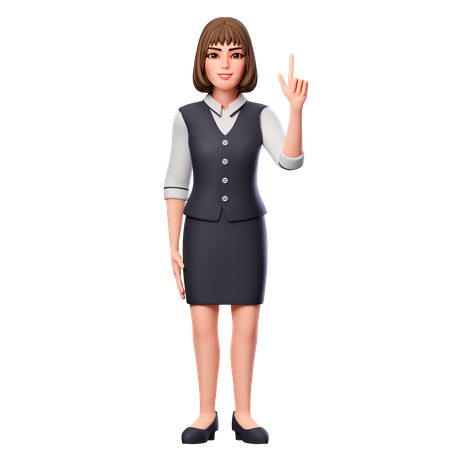 Geschäftsfrau zeigt mit der rechten Hand nach oben  3D Illustration