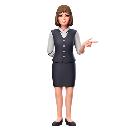 Geschäftsfrau zeigt mit der rechten Hand nach rechts  3D Illustration
