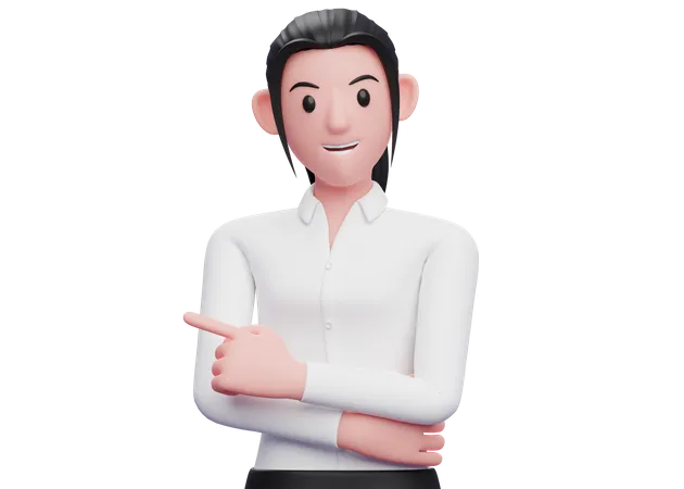 Geschäftsfrau zeigt mit Zeigefinger nach links  3D Illustration