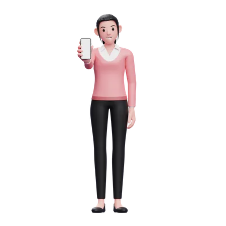 Geschäftsfrau zeigt Telefon-Bildschirm  3D Illustration