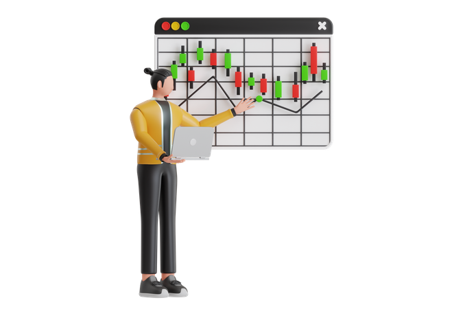 Geschäftsmann analysiert Aktiencharts  3D Illustration