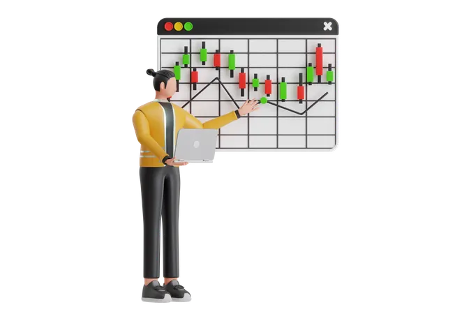 Geschäftsmann analysiert Aktiencharts  3D Illustration